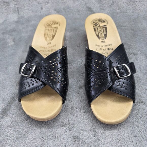 Worishofer 251P Women's Black leather Cork Wedge Slide Sandal US 8 EUR 38 - Picture 2 of 12